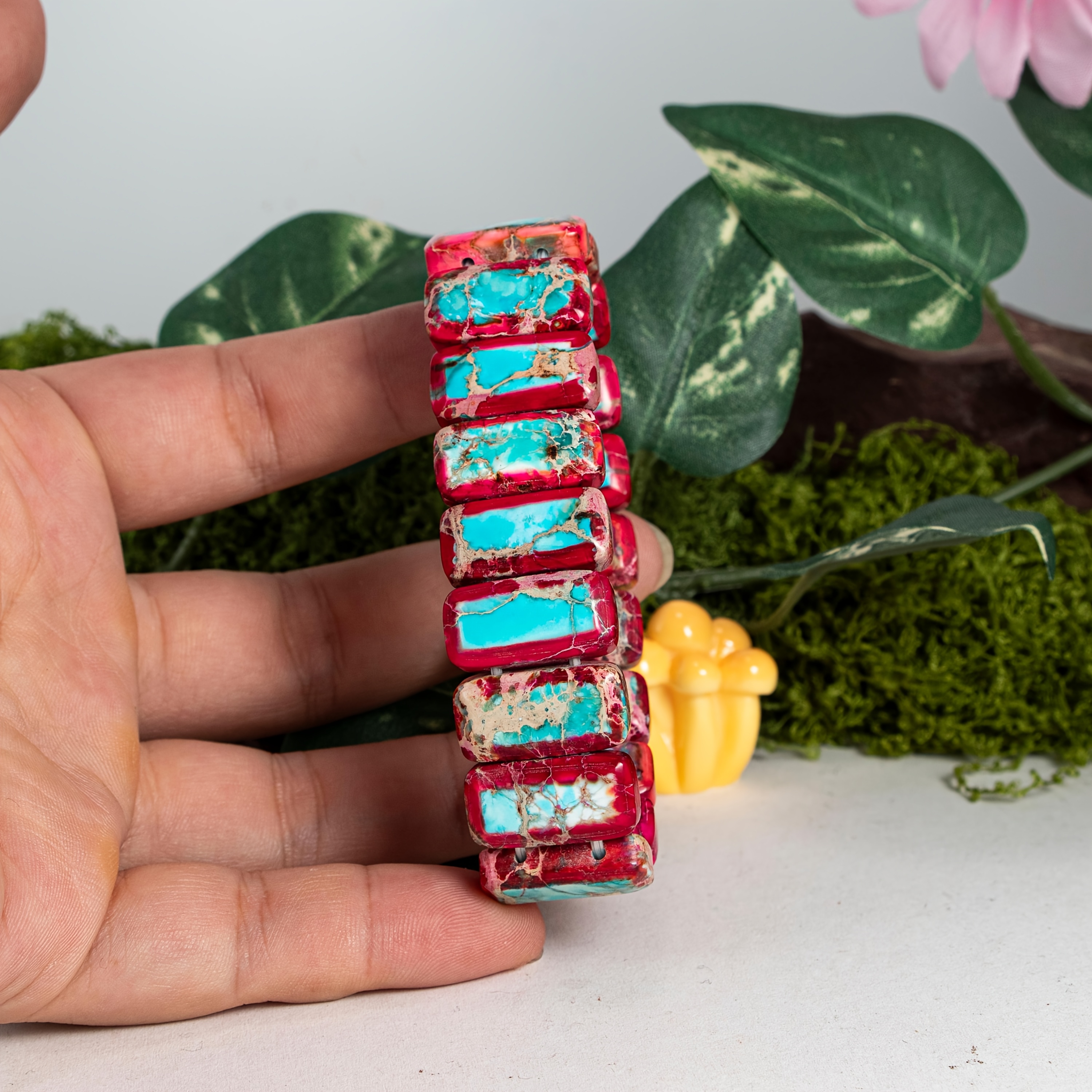 Handmade Red & Blue Spinel Retro Texture Bracelet, Halloween Gift